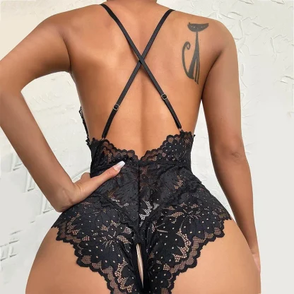 Deep V-neck Crotchless Lace Bodysuit - Image 5