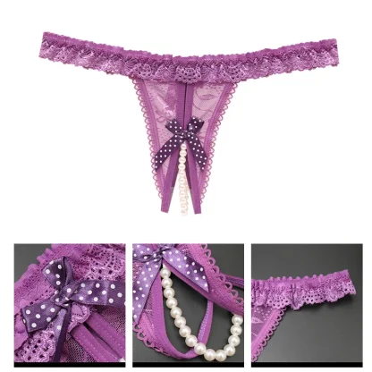 Open Crotch Thong with Bowknot and Beads - Image 6