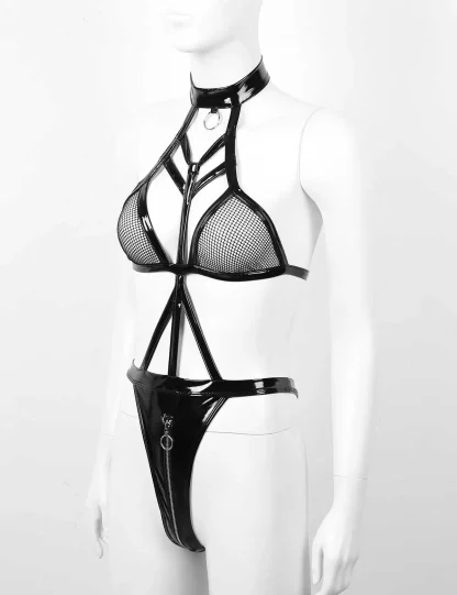 Strappy Halter Teddy with Zippered Crotch - Image 10