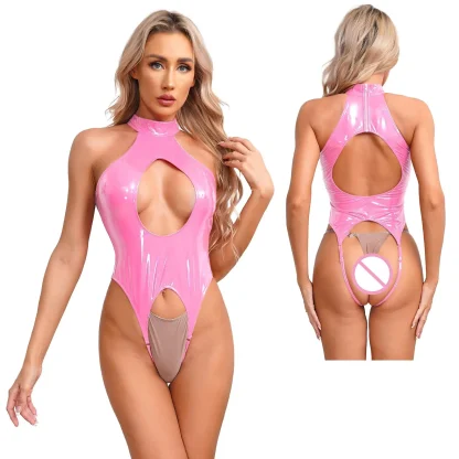 Crotchless Halter Bodysuit with Bust Cutout - Image 2