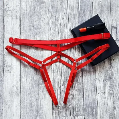 Elastic Crotchless Thong with Multi Strap Design